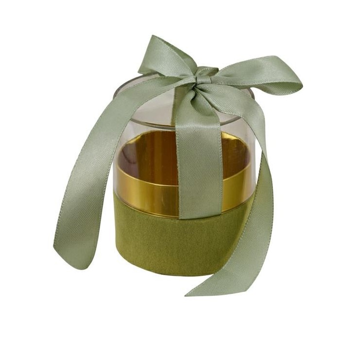 SCATOLA TONDA PICCOLA NASTRO FIOCCO VERDE 6.5X6.5X7